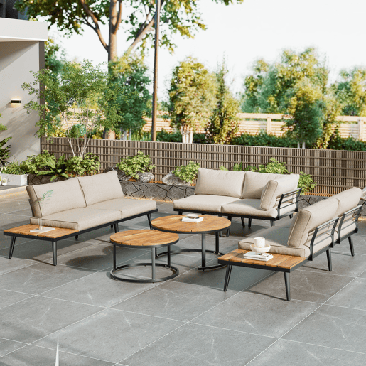 Conjunto de cadeiras de jardim 6 peças - Móveis de jardim, 2 sofás de 2 lugares, 2 cadeiras individuais, 2 mesas - Bege