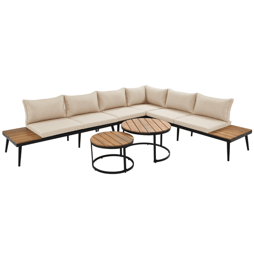 Conjunto de cadeiras de jardim 6 peças - Móveis de jardim, 2 sofás de 2 lugares, 2 cadeiras individuais, 2 mesas - Bege