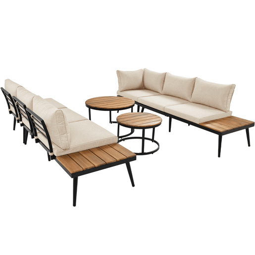 Conjunto de cadeiras de jardim 6 peças - Móveis de jardim, 2 sofás de 2 lugares, 2 cadeiras individuais, 2 mesas - Bege