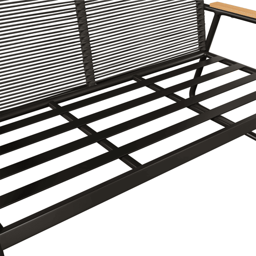 Conjunto de lounge de jardim para 4 pessoas - Estrutura metálica, mesa de vidro temperado, almofadas incluídas - Preto