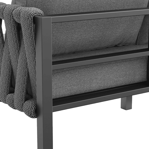 Conjunto de móveis de jardim - Sofá de canto, estrutura em ferro galvanizado, mesa em vidro temperado, cinza