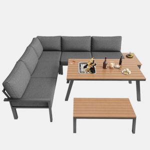 Conjunto de lounge de jardim para 6-7 pessoas - Móveis modernos, estrutura de ferro, mesa com cuba de gelo - Cinza