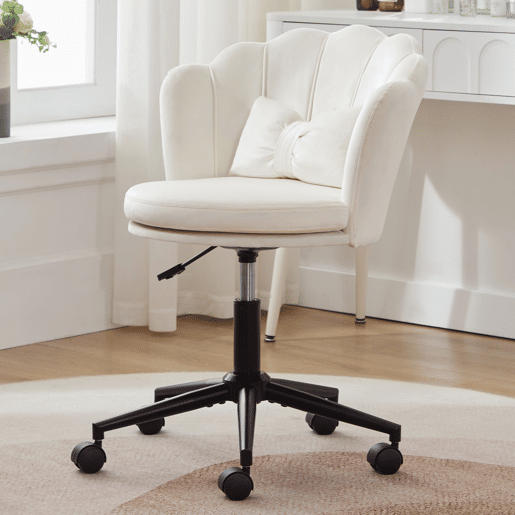 Cadeira para vestir - Design moderno - Encosto em forma de pétalas, almofada lombar em forma de borboleta, altura ajustável, almofada macia - Bege