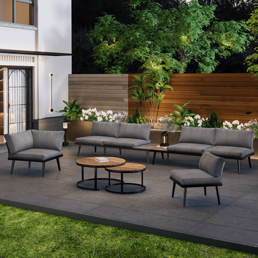 Conjunto de jardim de 6 peças - sala de jantar para terraço, varanda, jardim, interior e exterior, estrutura em ferro galvanizado - Cinza Antigo