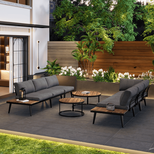 Conjunto de jardim de 6 peças - sala de jantar para terraço, varanda, jardim, interior e exterior, estrutura em ferro galvanizado - Cinza Antigo