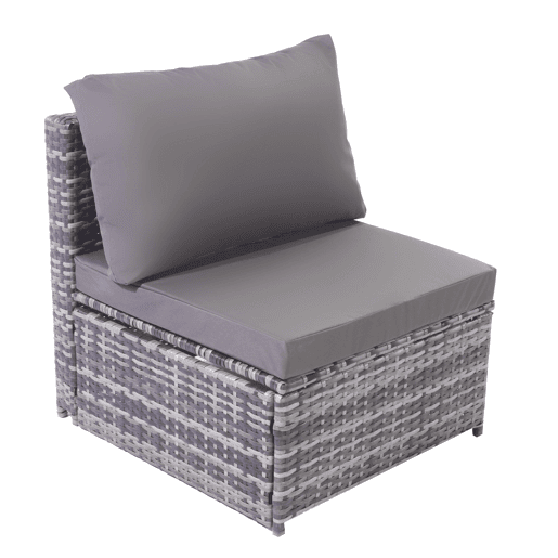 Conjunto de lounge de jardim - Mobiliário exterior - Com sofá com toldo, pufes, poltronas e mesa - Cinza