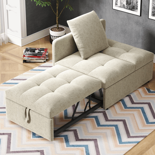 Sofá-cama 3 em 1 - Sofá de linho com encosto ajustável - Bege