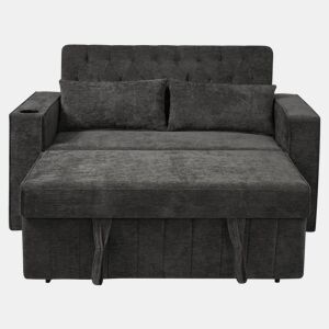 Sofá-cama multifuncional de 3 lugares - com arrumação, função cama, porta-copos, USB e almofadas - Cinza