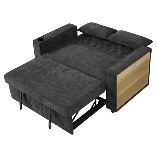 Sofá-cama multifuncional de 3 lugares - com arrumação, função cama, porta-copos, USB e almofadas - Cinza