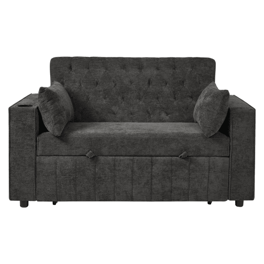Sofá-cama multifuncional de 3 lugares - com arrumação, função cama, porta-copos, USB e almofadas - Cinza