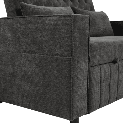 Sofá-cama multifuncional de 3 lugares - com arrumação, função cama, porta-copos, USB e almofadas - Cinza