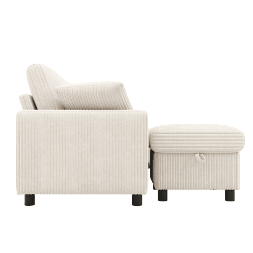 Sofá em forma de U 315x81x135 cm - 2 pufes com arrumação, mesa, 2 porta-copos, USB, tomadas - Bege