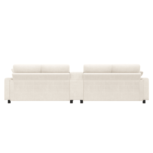Sofá em forma de U 315x81x135 cm - 2 pufes com arrumação, mesa, 2 porta-copos, USB, tomadas - Bege