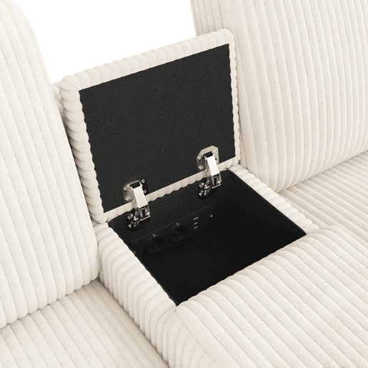 Sofá em forma de U 315x81x135 cm - 2 pufes com arrumação, mesa, 2 porta-copos, USB, tomadas - Bege