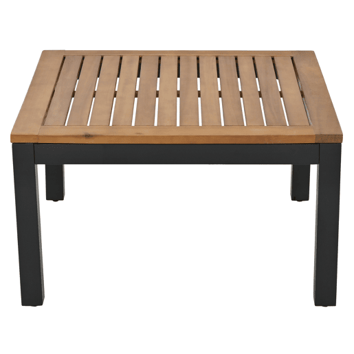 Conjunto de jardim (2 sofás de 2 lugares, 2 mesas auxiliares, 1 mesa) - Tampo em acácia maciça, capa de tecido para encosto - Cinza