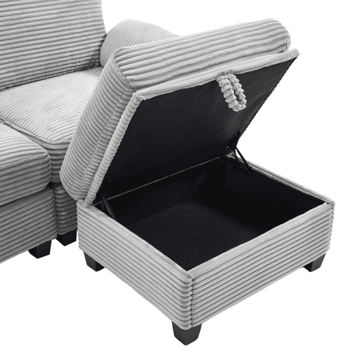 Sofá Cord 3 lugares - Conforto em espuma, consola central removível, USB-C, arrumação - Cinza claro