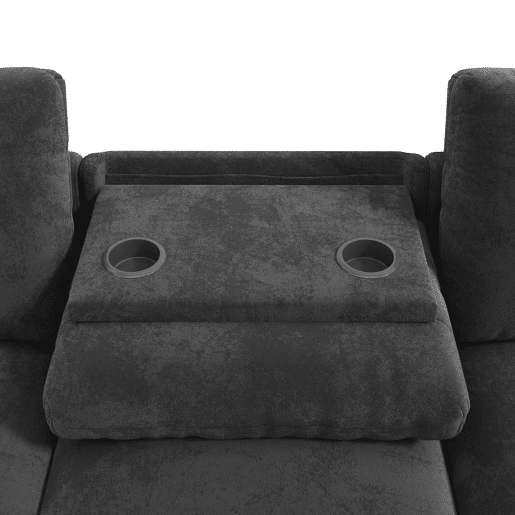 Sofá chenille em forma de L 281x86x71 cm - Com mesa extensível, USB, 2 porta-copos - Cinza Sofá chenille em forma de L 281x86x71 cm - Com mesa extensível, USB, 2 porta-copos - Cinza