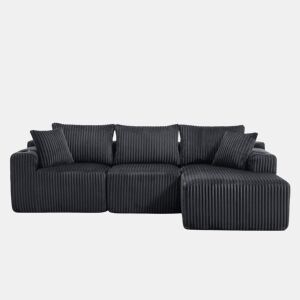 Sofá modular de 3 lugares - Chaise longue, 5 almofadas, bolsos laterais, porta-copos - Cinza