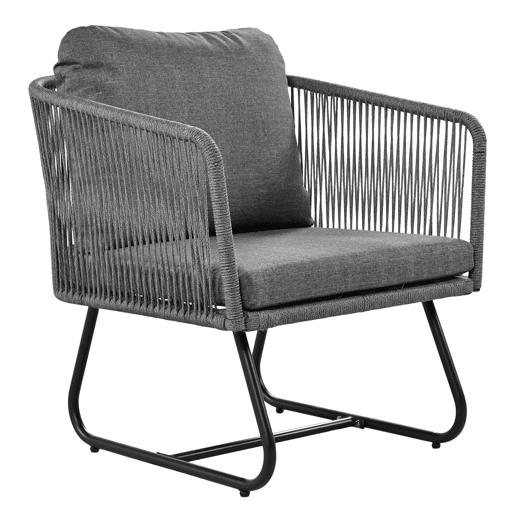 Conjunto de jardim Lounge 5 peças - Estrutura em ferro galvanizado, móveis de jardim em corda, pés ajustáveis, mesa em vidro liso - Cinza