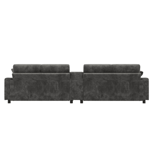Sofá em forma de U 315x81x135 cm - 2 pufes com arrumação, mesa, 2 porta-copos, 1 USB, 2 tomadas, 2 Type-C - Cinza