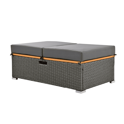 Conjunto de cadeiras de jardim para 2 pessoas - Encosto ajustável, apoio para os pés, com otomano ou como cama exterior - Rattan cinzento