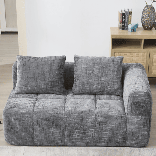 Sofá confortável de 2 lugares - Sem montagem, com almofada, bolsos laterais, cinzento