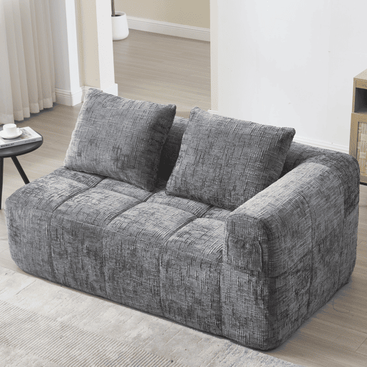 Sofá confortável de 2 lugares - Sem montagem, com almofada, bolsos laterais, cinzento