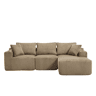 Sofá modular de 3 lugares - chaise longue, 5 almofadas, bolsos laterais, porta-copos, tecido macio, espuma densa - cáqui