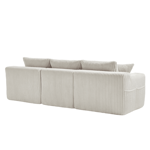 Sofá modular de 3 lugares - com chaise longue, 5 almofadas, bolsos laterais - Bege