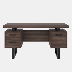 Secretária simples 135 x 54 cm - MDF e aço, gaveta silenciosa, gaveta para pastas, resistente à água - Castanho