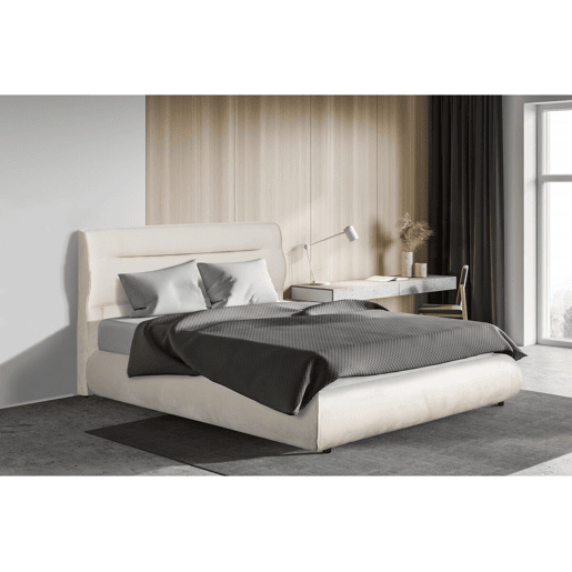 Cama de casal com arrumação em veludo Chamonix - 160 x 200 cm - Bege