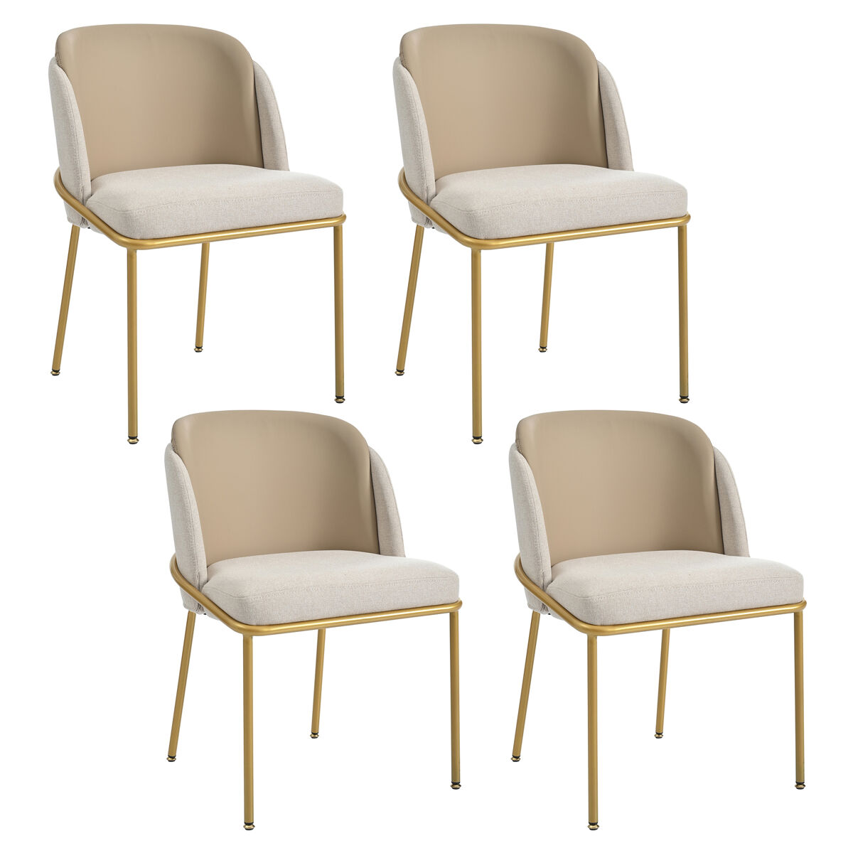Silla moderna 4 piezas - con patas inclinadas y pies ajustables - beige + caqui