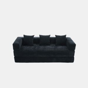 Sofá modular de 2 lugares - chenille macio, combinável, com bolsos e base antiderrapante - preto