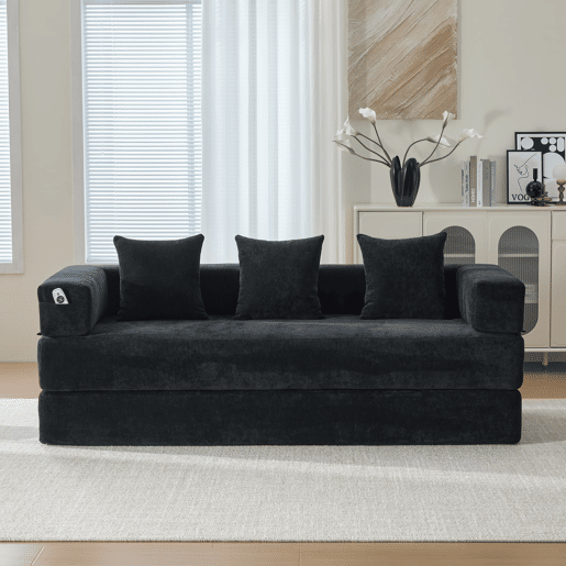 Sofá modular de 2 lugares - chenille macio, combinável, com bolsos e base antiderrapante - preto Sofá modular de 2 lugares - chenille macio, combinável, com bolsos e base antiderrapante - preto