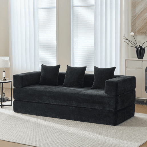 Sofá modular de 2 lugares - chenille macio, combinável, com bolsos e base antiderrapante - preto Sofá modular de 2 lugares - chenille macio, combinável, com bolsos e base antiderrapante - preto