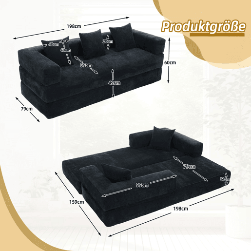 Sofá modular de 2 lugares - chenille macio, combinável, com bolsos e base antiderrapante - preto Sofá modular de 2 lugares - chenille macio, combinável, com bolsos e base antiderrapante - preto