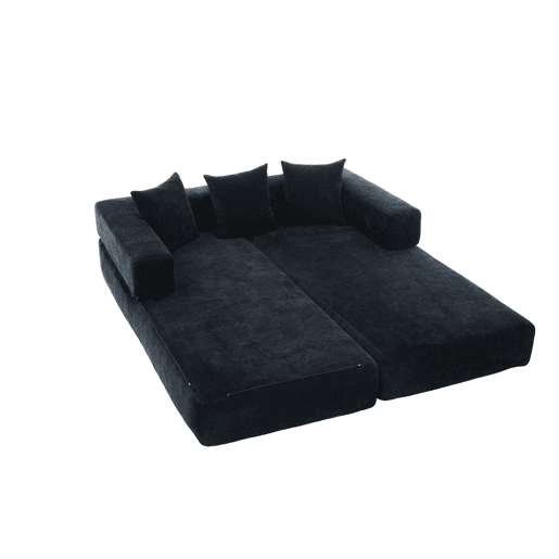 Sofá modular de 2 lugares - chenille macio, combinável, com bolsos e base antiderrapante - preto Sofá modular de 2 lugares - chenille macio, combinável, com bolsos e base antiderrapante - preto