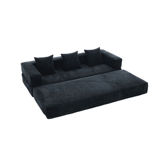 Sofá modular de 2 lugares - chenille macio, combinável, com bolsos e base antiderrapante - preto Sofá modular de 2 lugares - chenille macio, combinável, com bolsos e base antiderrapante - preto