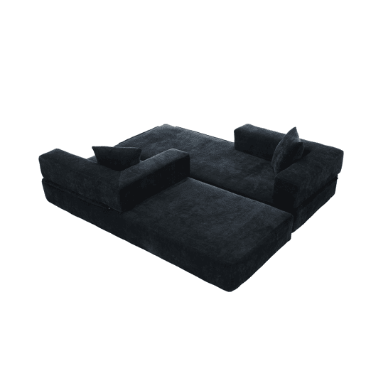 Sofá modular de 2 lugares - chenille macio, combinável, com bolsos e base antiderrapante - preto Sofá modular de 2 lugares - chenille macio, combinável, com bolsos e base antiderrapante - preto