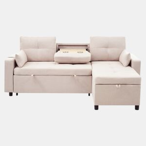Sofá moderno em L com 3 lugares - Sofá modular conversível - Com arrumação e suporte para bebidas - Bege
