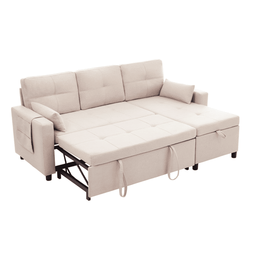 Sofá moderno em L com 3 lugares - Sofá modular conversível - Com arrumação e suporte para bebidas - Bege