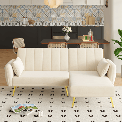 Sofá-cama moderno de 3 lugares - Sofá de canto com função de cama - Bege