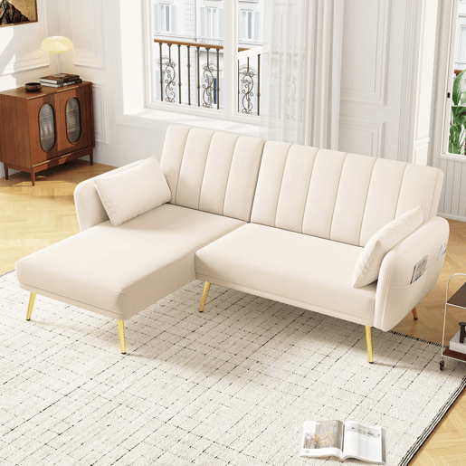 Sofá-cama moderno de 3 lugares - Sofá de canto com função de cama - Bege