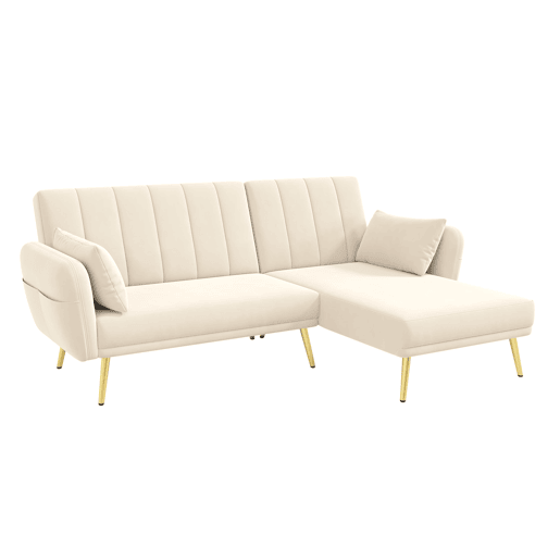 Sofá-cama moderno de 3 lugares - Sofá de canto com função de cama - Bege