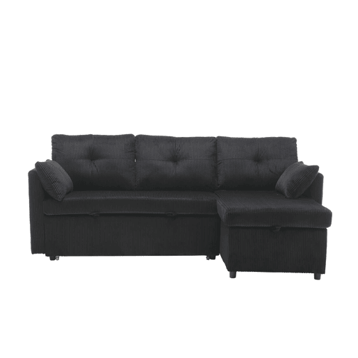 Sofá-cama multifuncional de 3 lugares - com arrumação, chaise longue intercambiável, preto