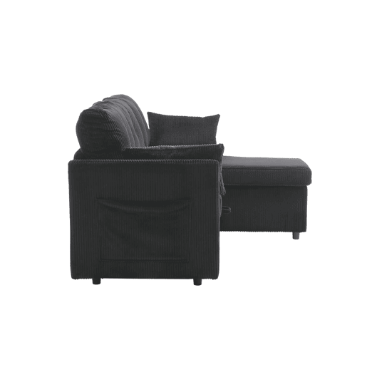 Sofá-cama multifuncional de 3 lugares - com arrumação, chaise longue intercambiável, preto