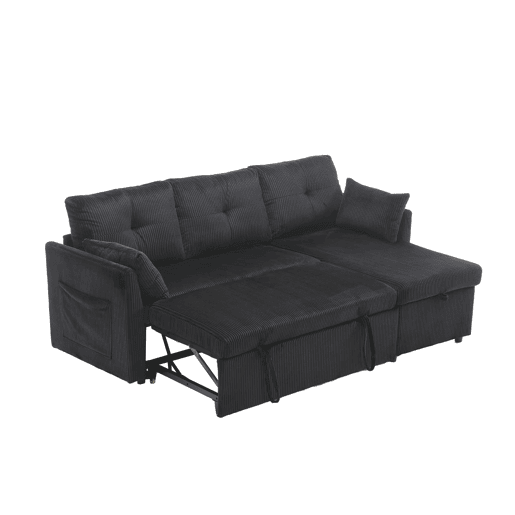 Sofá-cama multifuncional de 3 lugares - com arrumação, chaise longue intercambiável, preto