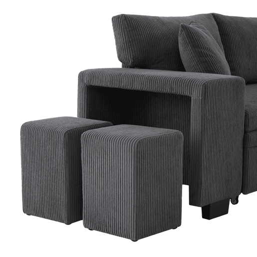 Sofá-cama em L para 3 pessoas - Convertível, com USB, almofadas e arrumação - Cinza