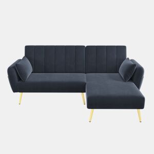 Sofá-cama moderno de 3 lugares - Sofá de canto L com função de cama - Preto