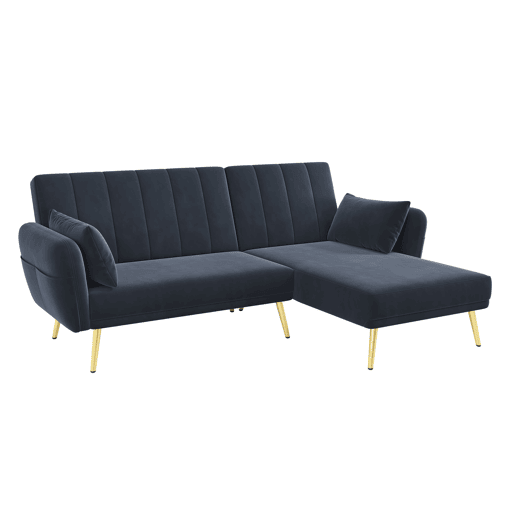 Sofá-cama moderno de 3 lugares - Sofá de canto L com função de cama - Preto